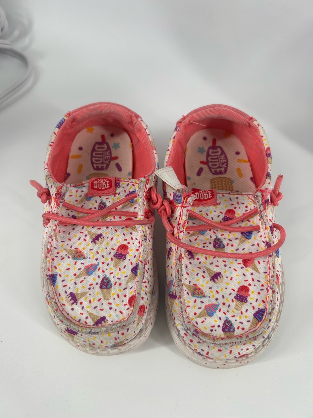 Hey Dude Kids Coral Pink Ice Cream Print Canvas Slip-Ons